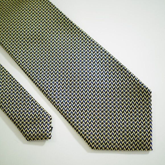 Alexander Julian‎ Colours Gold Black Blue Geometric Woven Wide Silk Tie - Picture 1 of 6
